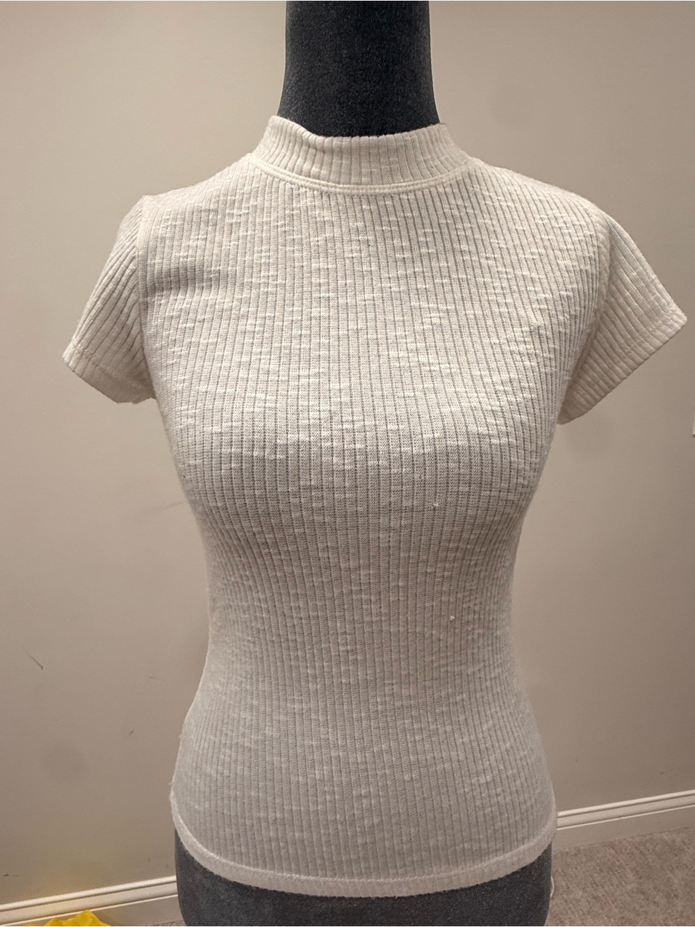 By Together Cream Ribbed Short-Sleeve Mock Neck Tee